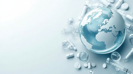 Global healthcare crisis, world surrounded by pills addressing medication access and pharmaceutical challenges