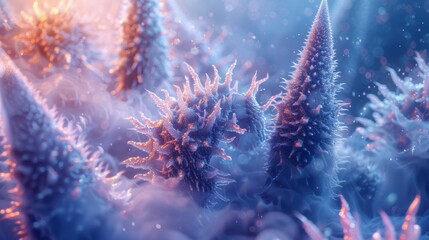 Microscopic Pathogens Suspended in a Futuristic Glowing Environment