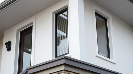 Fototapeta premium Modern Home Exterior: Clean Lines and Stylish Design. High-end residential architecture showcasing contemporary aesthetics and minimalist details. Luxury real estate photography.