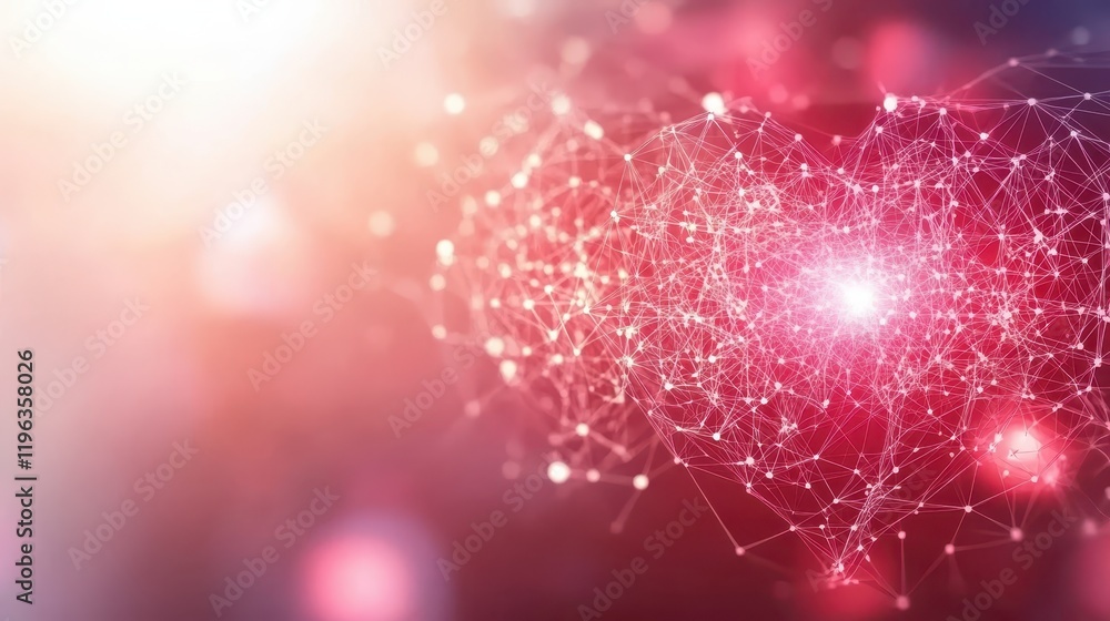 Poster heart network, interconnected lines and dots symbolizing love, connection, futuristic technology in 