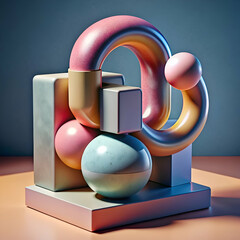 Abstract 3D Render. Geometric Pastel Shapes Composition