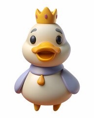 Naklejka premium Cute Cartoon Duck King in a Crown. 3D Render