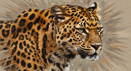 Obraz premium Majestic Leopard Portrait Wildlife Painting Brown Spots Animal Art Big Cat Intense Gaze Jungle Predator 