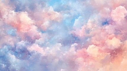 20.Soft pastel-colored clouds in shades of sugar pink and lavender, creating a dreamy and ethereal sky, blending seamlessly into a gradient of soft blues and peaches.
