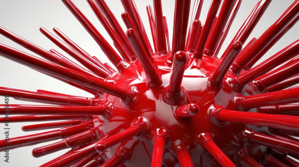 Poster abstract composition of red spheres, cluster of round orbs creating vibrant visual