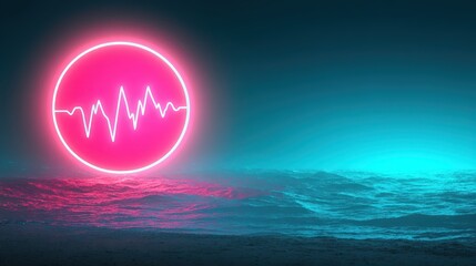 Vibrant neon pink circle with pulsating heartbeat, symbol of energy, life, and rhythm