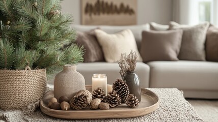 Cozy Christmas Living Room Decor with Natural Elements