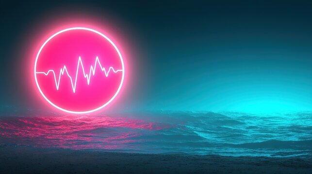 Vibrant neon pink circle with pulsating heartbeat, symbol of energy, life, and rhythm