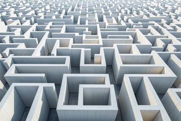 Bright white concrete maze with sunlight and shadows creating contrast on the clean structures.