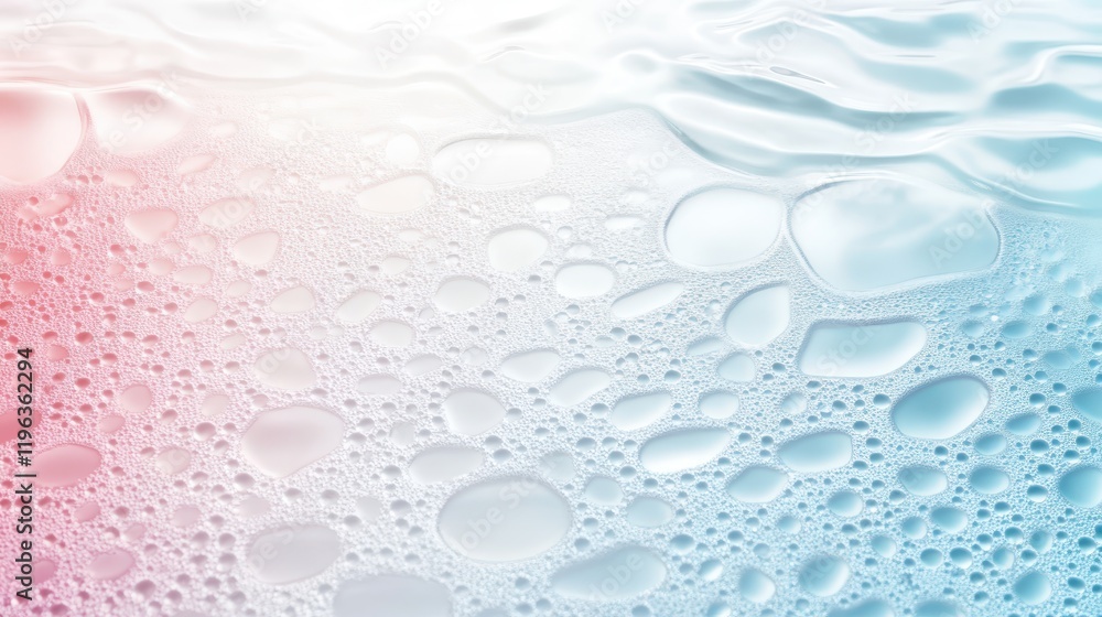 Poster mesmerizing macro photography, transparent water bubbles with gradient reflections on white backgrou