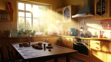 49.Kitchen Interior with Wooden Table