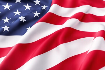 Close-up of American flag with stars and stripes.