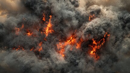 95.A blazing fire effect with vivid red and golden flames surging outward, encircled by thick gray smoke clouds, creating a dramatic and powerful visual impact.