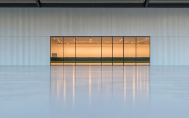 Obraz premium Modern architectural design with large glass windows and polished concrete floor