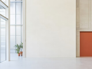 Fototapeta premium Modern architectural interior with minimalistic design and large windows in a bright space