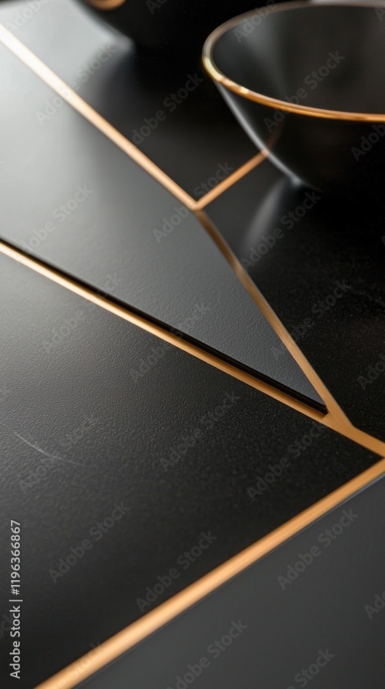 Poster in a contemporary dining arrangement, sharp angular designs create a sophisticated aesthetic. black 