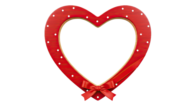 The heart-shaped frame is crafted from polished wood with a natural grain pattern. Paint the border with tiny white polka dots on a soft red base.