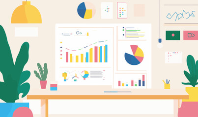 Bright Modern Workspace with Minimalist Graphs and Customizable Data Visuals