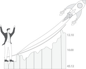 Accelerate Business Growth, strategies to increase business success, launching a new business or product, boost business progress, businessman on business growth graph launching rocket