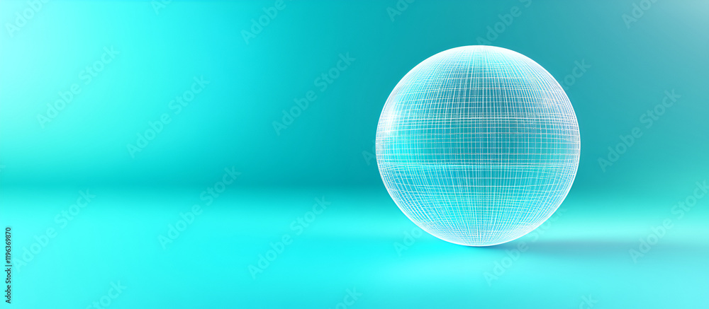 Poster ultra-realistic 3d wireframe sphere icon with clean vector lines, floating against a gradient backgr