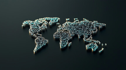 Abstract Low Poly World Map Global Network Connection Concept 3D Render