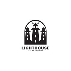 Lighthouse Logo Design Inspiration. Harbor Icon. Lighthouse Symbol. Maritime Tower Emblem. Vector Illustration.