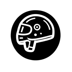 Motorcycle Helmet Icon: A bold, graphic illustration of a motorcycle helmet in profile view, set against a stark black circle.  Perfect for websites, apps.