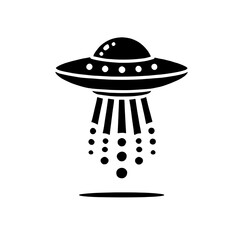 UFO Icon: A simple yet captivating black and white icon depicting a classic UFO with a distinctive saucer shape and a stream of light emanating from its underside.