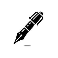 Fountain Pen Icon: A sleek, minimalist illustration of a fountain pen with a classic nib, perfect for adding a touch of elegance and sophistication to your designs.