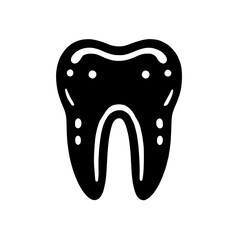 Single Tooth Icon: A bold, black silhouette of a single healthy tooth, perfect for dental, oral hygiene, and healthcare designs.  The illustration features clean lines and a simple design. 