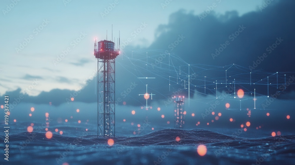 Poster low poly ai weather station, advanced technology for global weather monitoring, dynamic data analysi