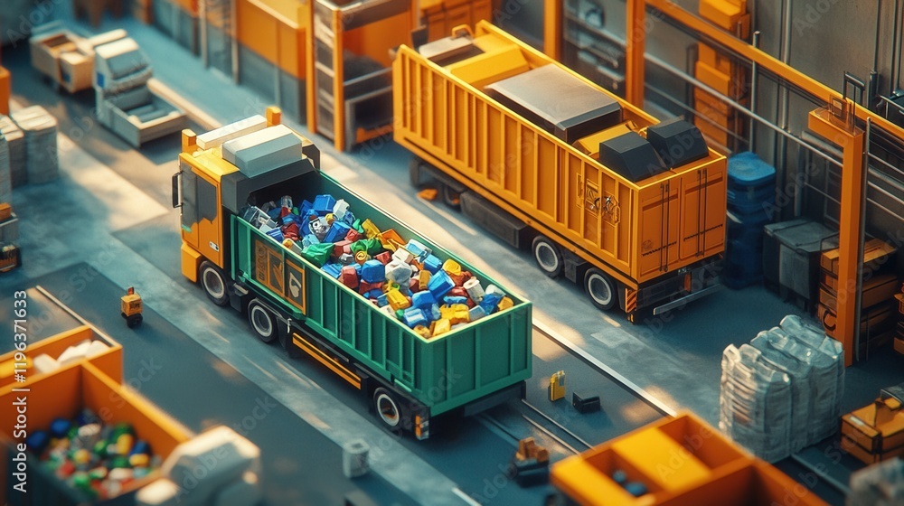 Poster low poly ai waste sorting system, innovative design, efficient recyclable sorting, sustainable techn