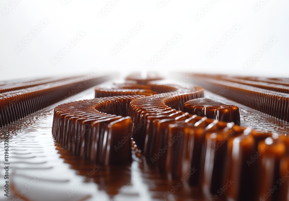 Poster abstract close-up of flowing chocolate with smooth curves and shiny surface reflecting light, creati