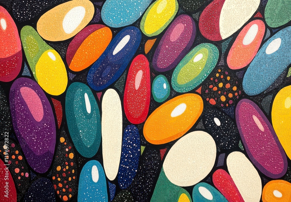 Poster abstract vibrant background with colorful droplet shapes on dark canvas ideal for modern art project