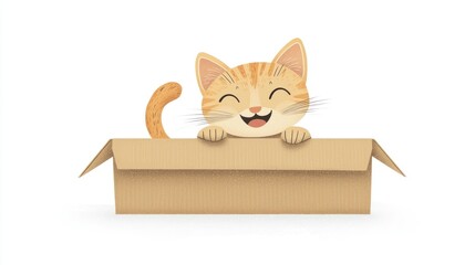 Happy Cat Playing Cheerfully Inside a Cute Cardboard Box