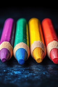 Closeup of vibrant crayons on a blackboard