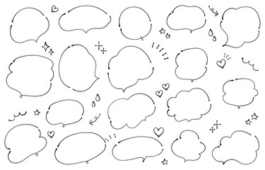 Rough and cute hand-drawn style speech bubble set (warm colors)