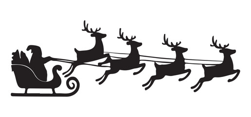 Santa Claus and Reindeer Silhouette Christmas Scene
