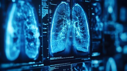 Detailed Medical Lung Scan Image High Resolution CT Scan of Human Lungs on Monitor