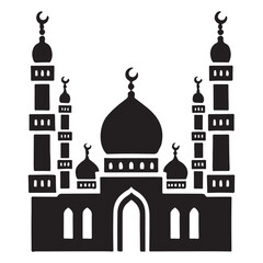 Grand Mosque Silhouette Illustration for Islamic Architecture