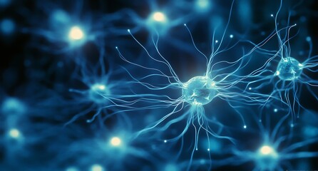 A close-up view of neurons with glowing connections, illustrating neural networks.