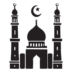Mosque Silhouette with Crescent Moon and Star Illustration