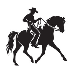 Silhouette Illustration of Cowboy Riding Horse