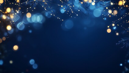 A serene blue background adorned with glowing lights, perfect for festive greetings.