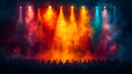 Fototapeta premium A watercolor-inspired depiction of a comedy performance on stage, with the audience enjoying hearty laughter
