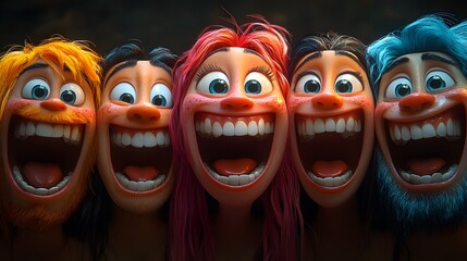 Obraz premium A creative campaign poster for National Laughter Day featuring animated characters with big smiles and laughter
