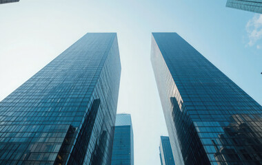 Obraz premium Modern Urban Business Skyscrapers with Reflective Glass, Business Cityscape Architecture.