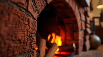 Cozy Fireplace in Rustic Brickwork: Warmth and Comfort of Home Interior