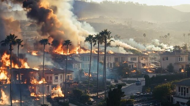 Houses burning in wildfire