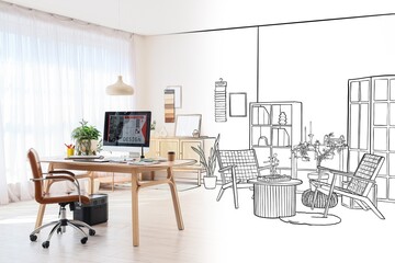 New interior of graphic designer's office with workplace